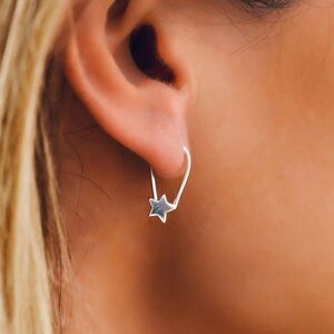 Silver Star Hoop Earrings Dainty Safety Pin Star Silver 925
